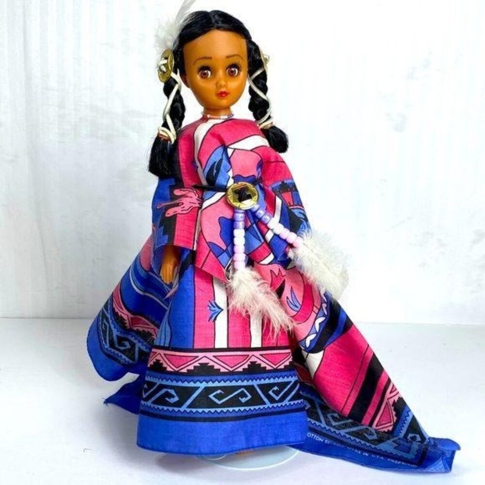 14" Native American Plastic Doll Handmade Outfit Clothes W/ Stand